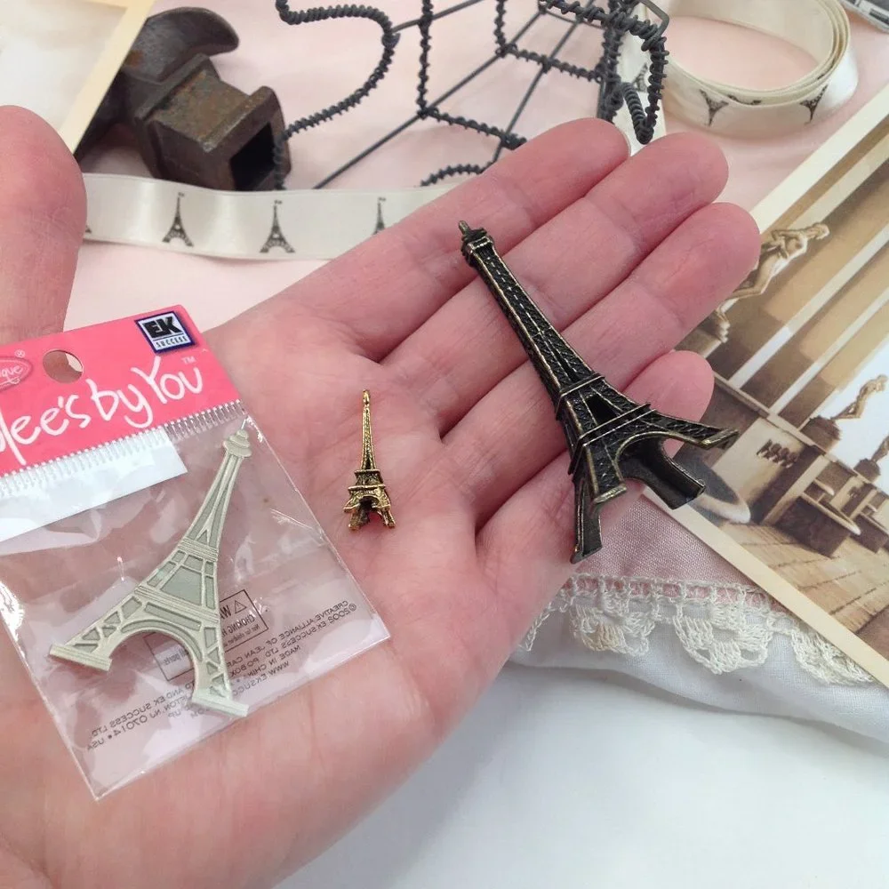 Paris Eiffel Tower Charm Decor Postcards Ribbon Hankie